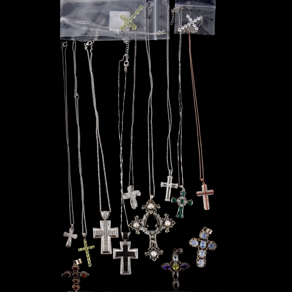 Collection of Sterling Cross Pendant Necklaces
