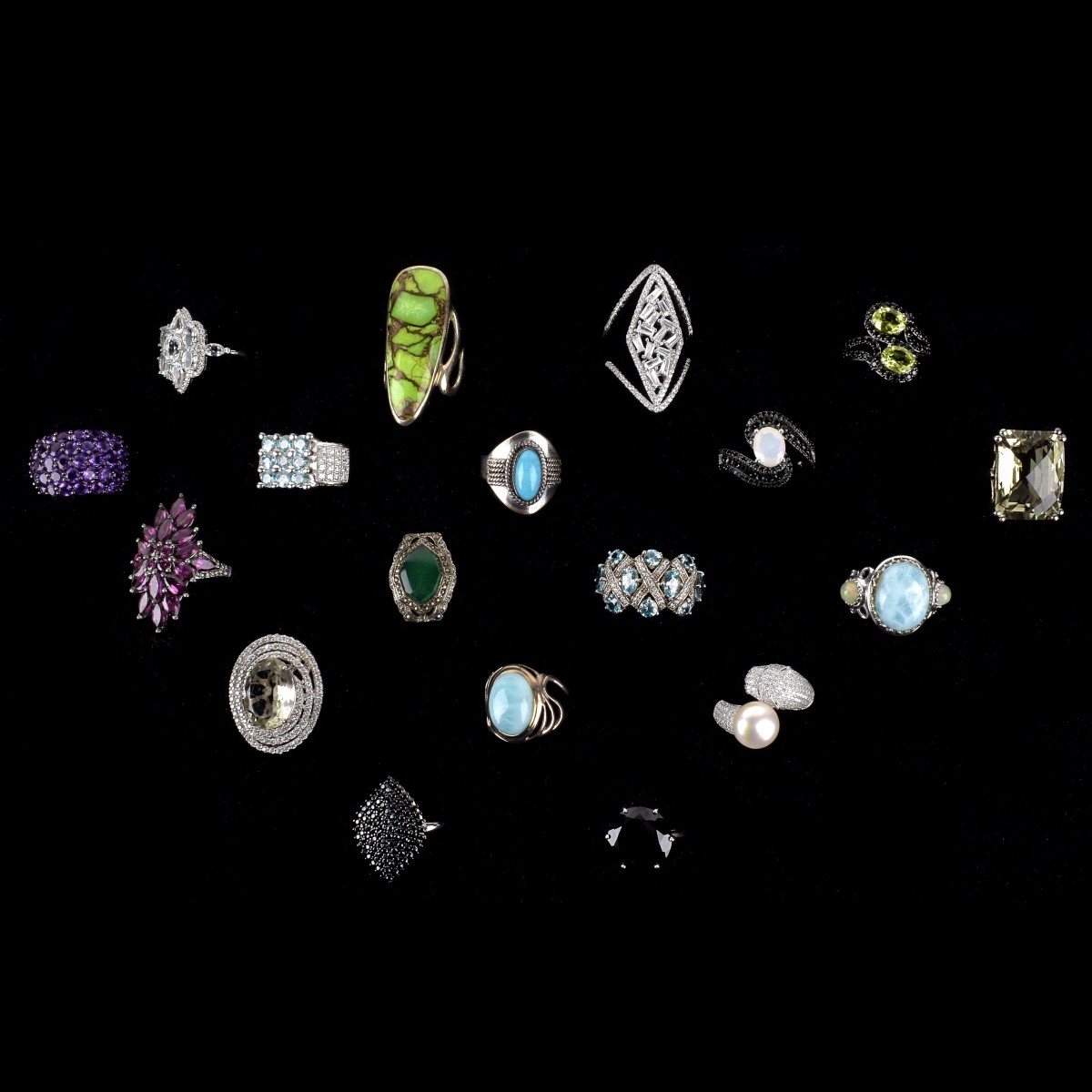 Collection of 18 Sterling and Gemstone Rings