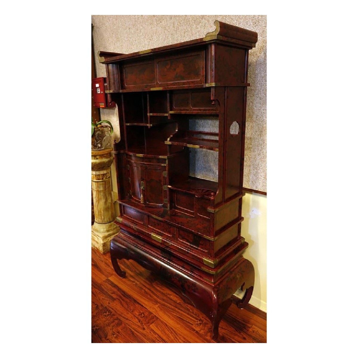 Japanese Red Lacquered Cabinet