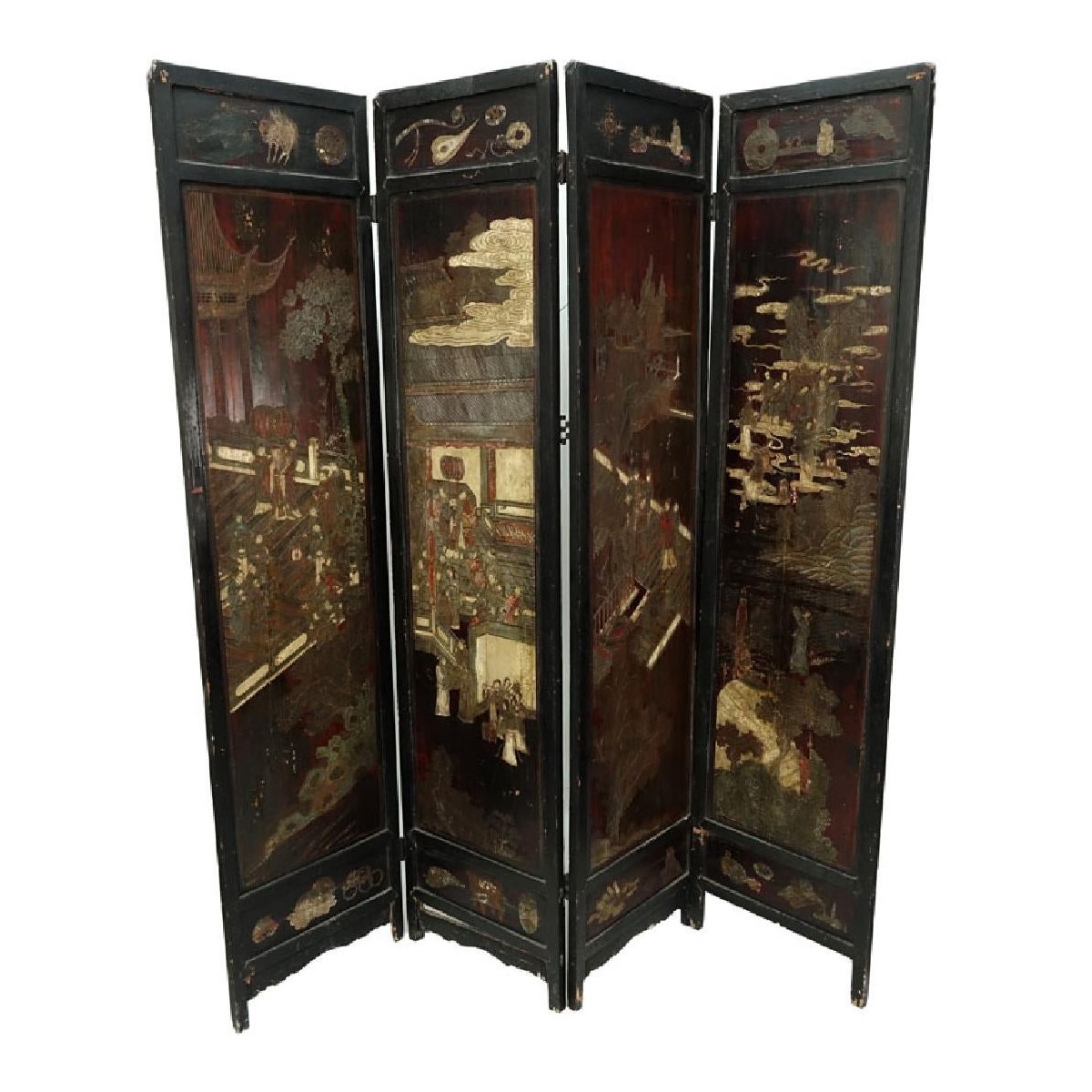 Antique Chinese Four (4) Panel Screen