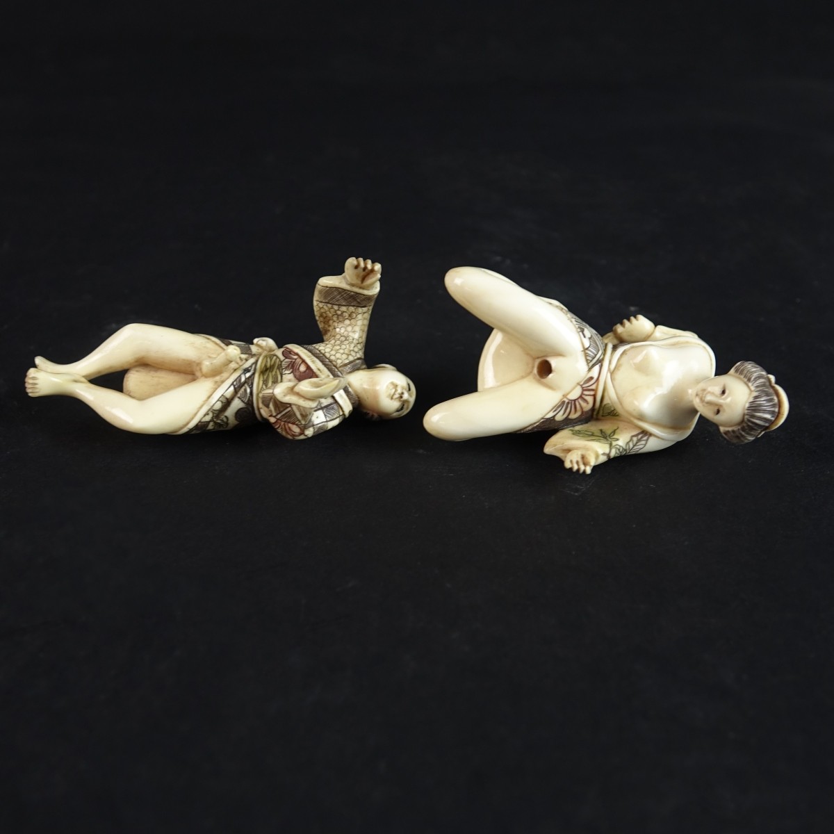 Pair of Japanese Polychrome Erotic Netsukes