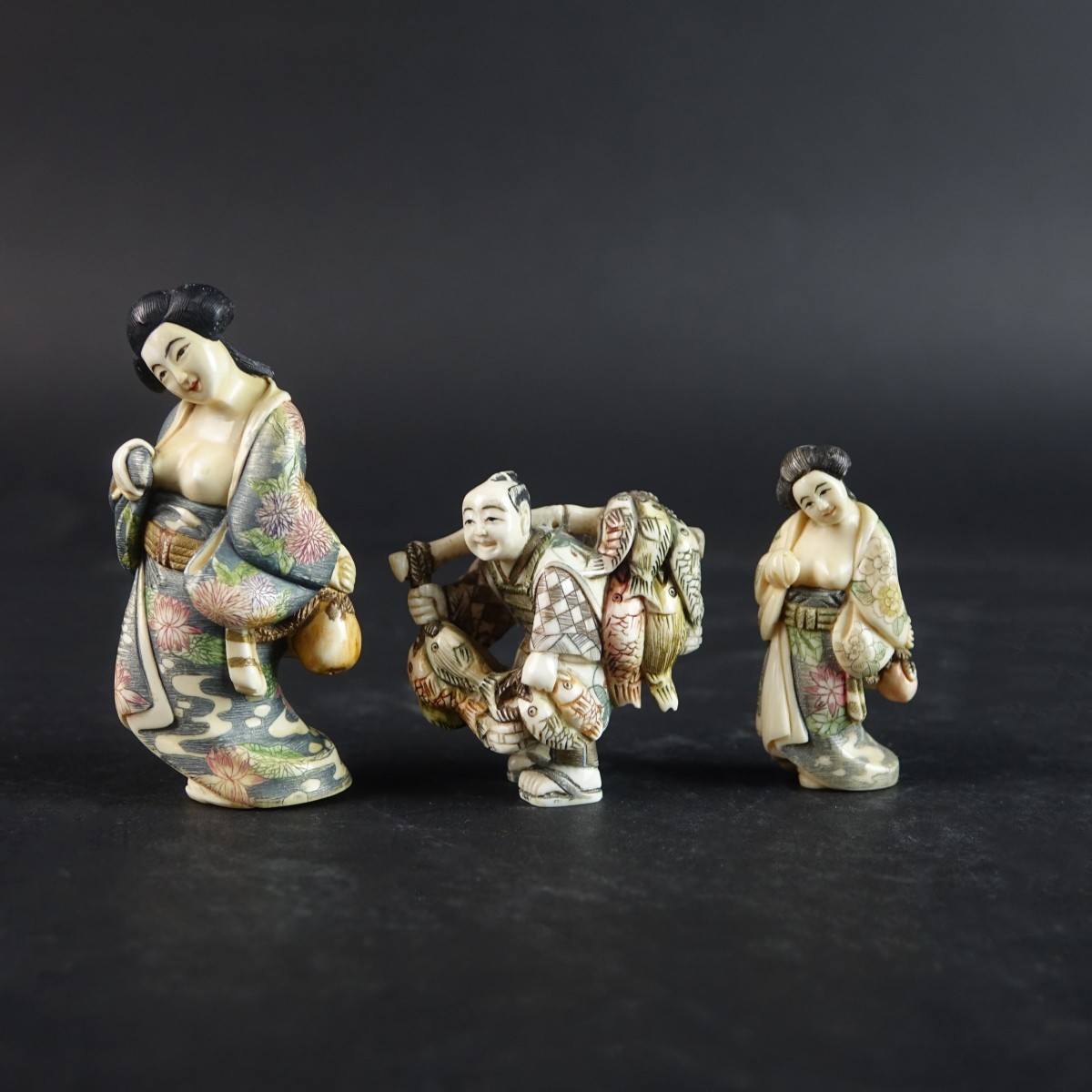 Three (3) Antique Japanese Polychrome Netsukes