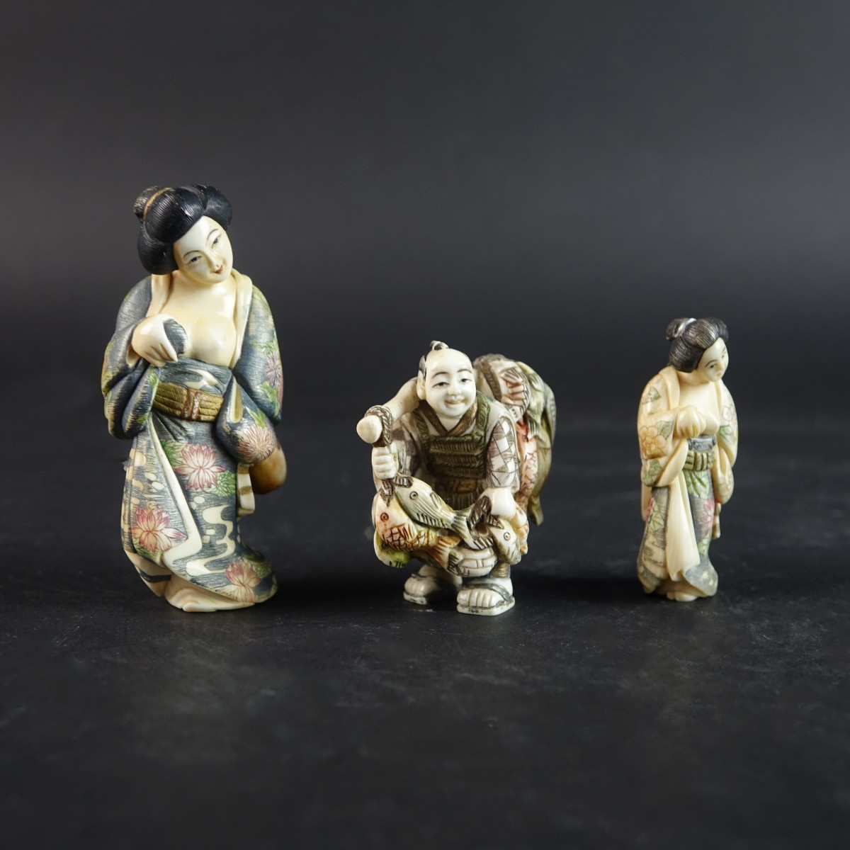 Three (3) Antique Japanese Polychrome Netsukes