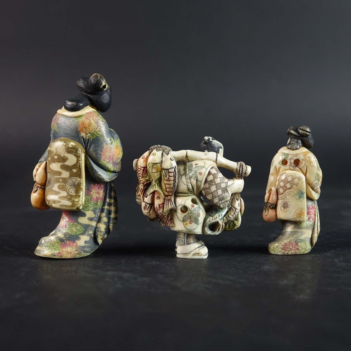 Three (3) Antique Japanese Polychrome Netsukes