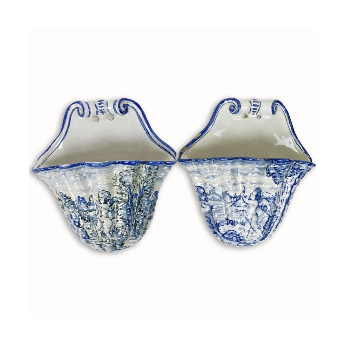 Pair of Italian Majolica Wall Pockets