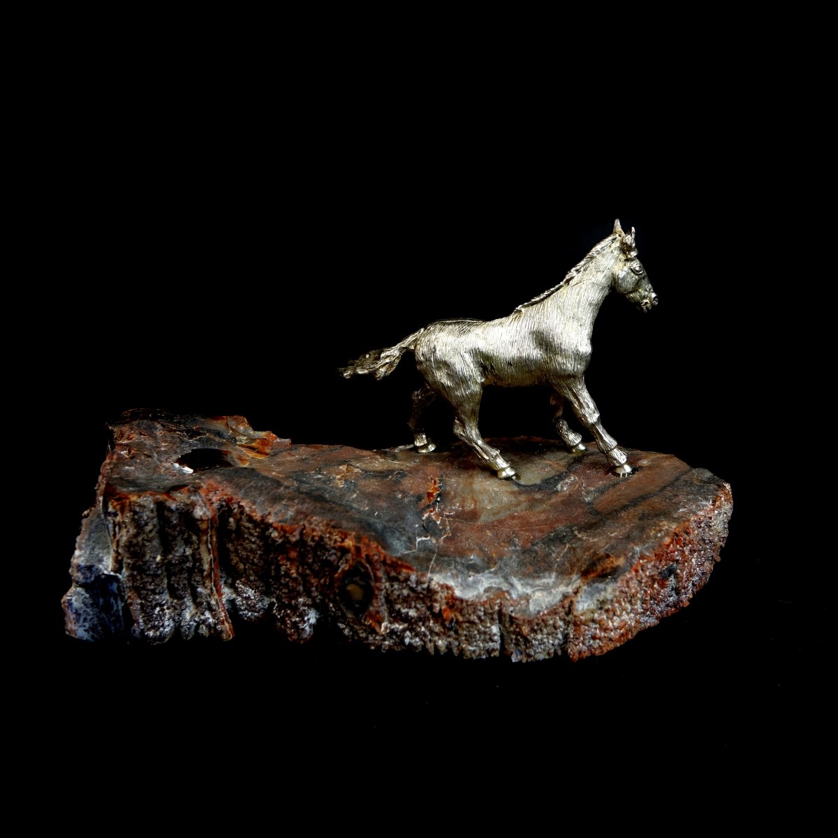 Vintage Solid Silver Stallion Mounted on Geode