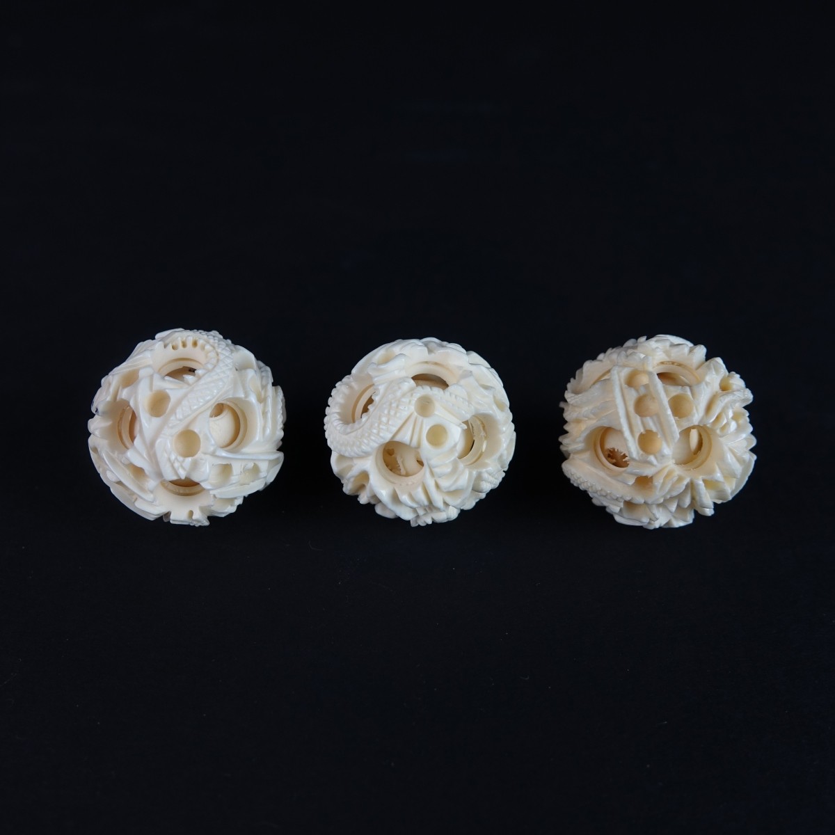 Three (3) Antique Chinese Carved Concentric Balls