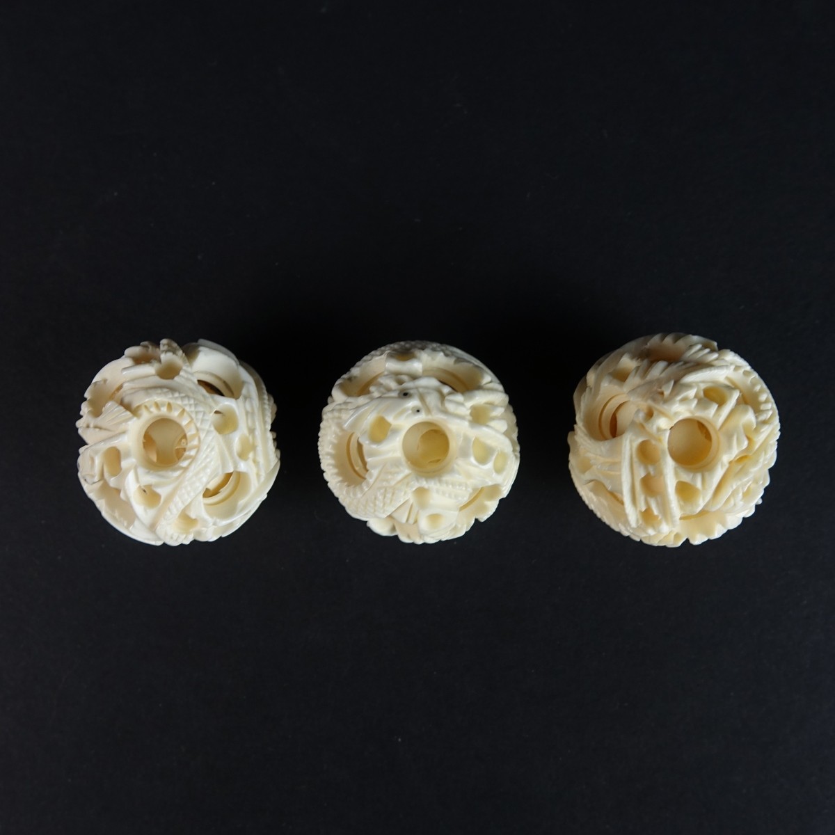 Three (3) Antique Chinese Carved Concentric Balls