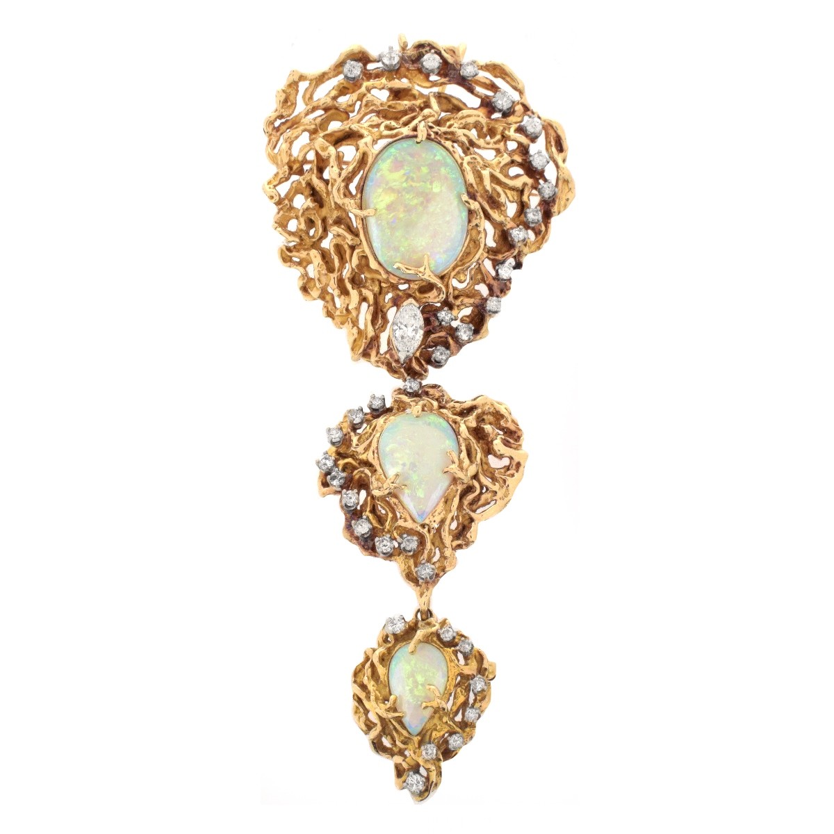 Opal, Diamond and 14K Pendant / Brooch