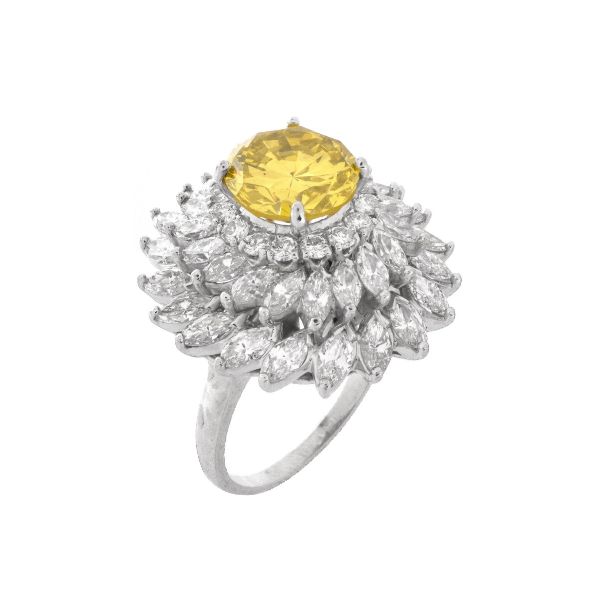 Fancy Vivid Yellow Diamond and Platinum Ring