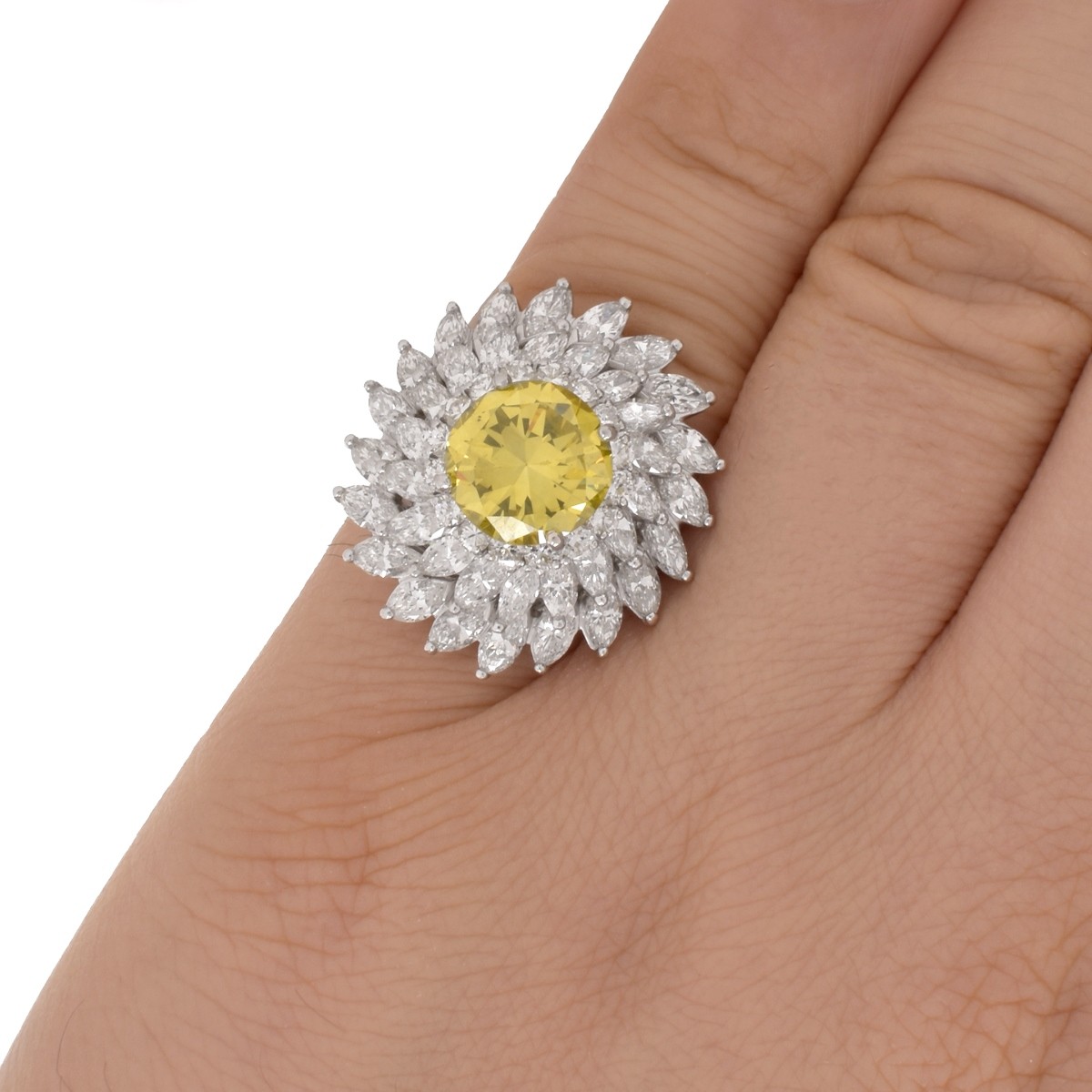 Fancy Vivid Yellow Diamond and Platinum Ring