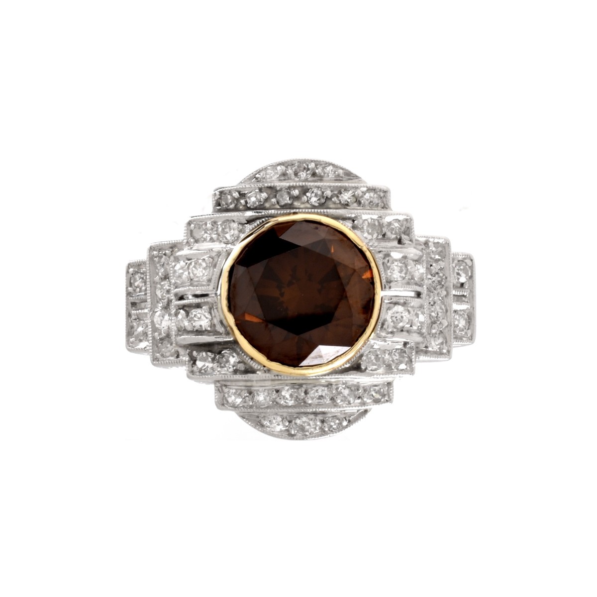 GIA Art Deco Fancy Diamond and Platinum Ring