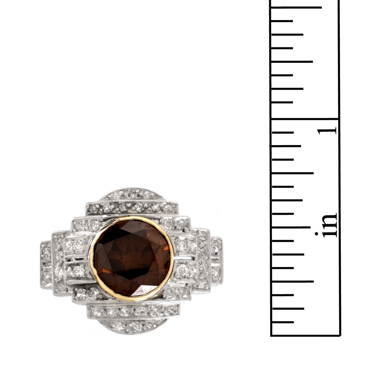GIA Art Deco Fancy Diamond and Platinum Ring