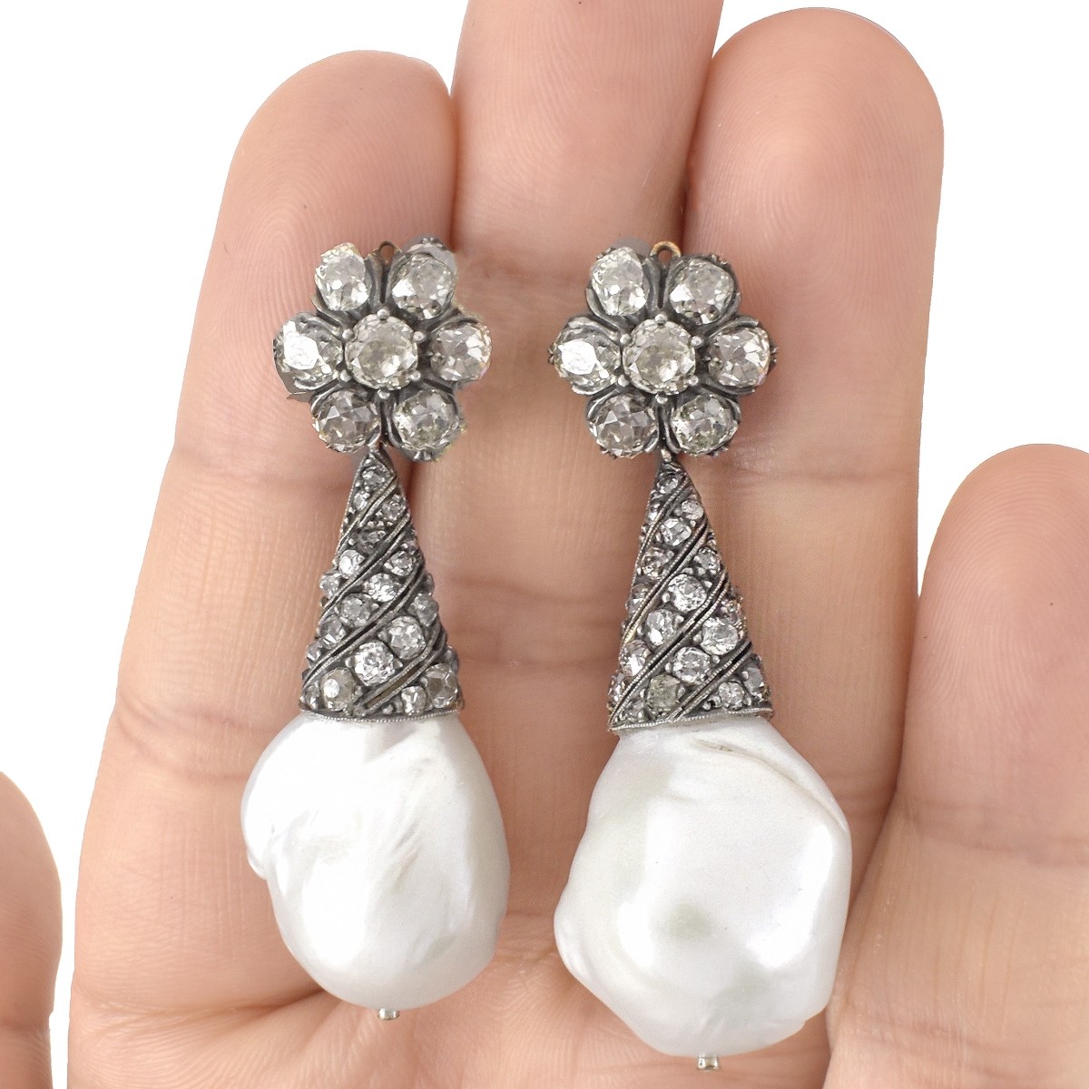 Diamond, Pearl and 18K Earrings