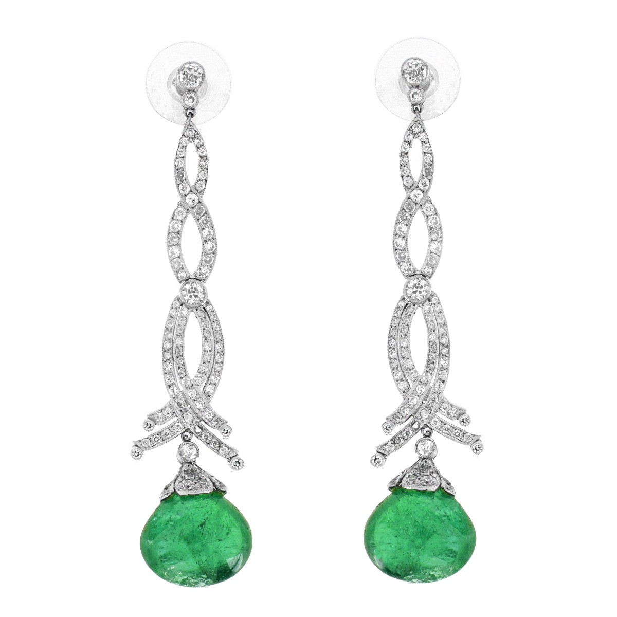 Emerald, Diamond and Platinum Earrings