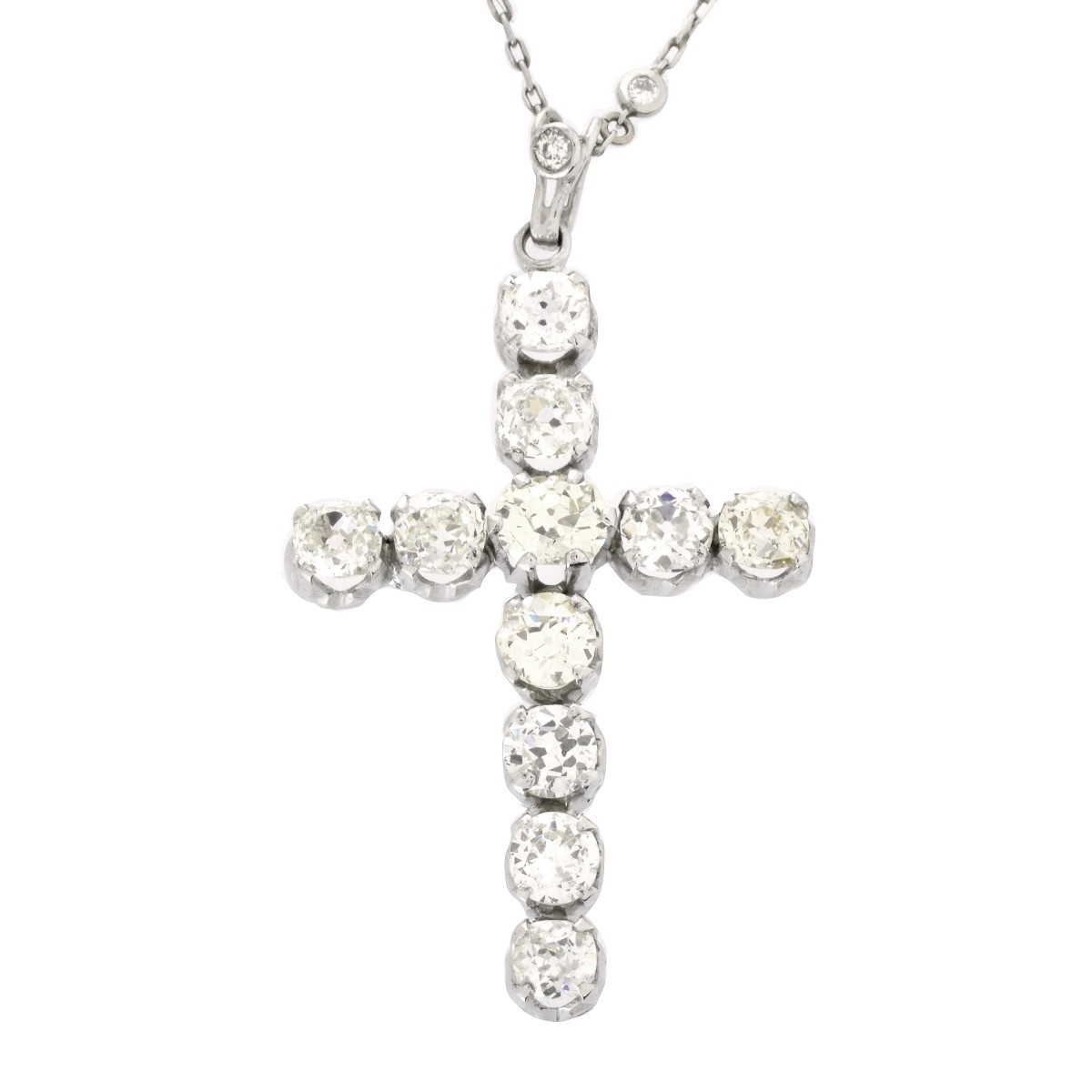 Diamond and Platinum Cross Pendant Necklace