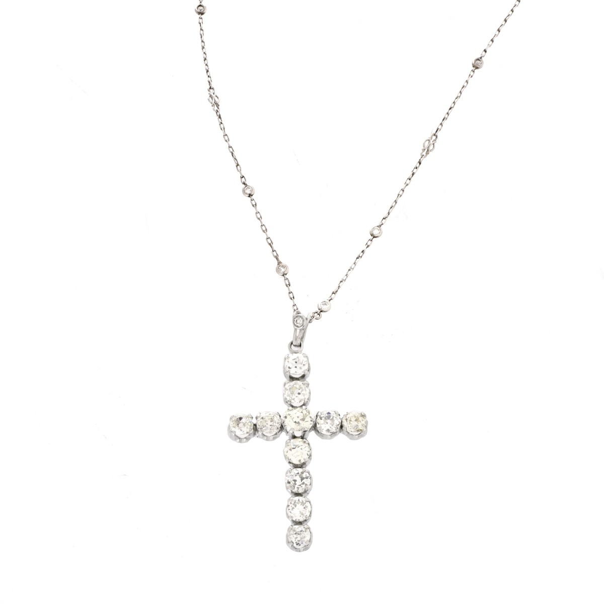 Diamond and Platinum Cross Pendant Necklace