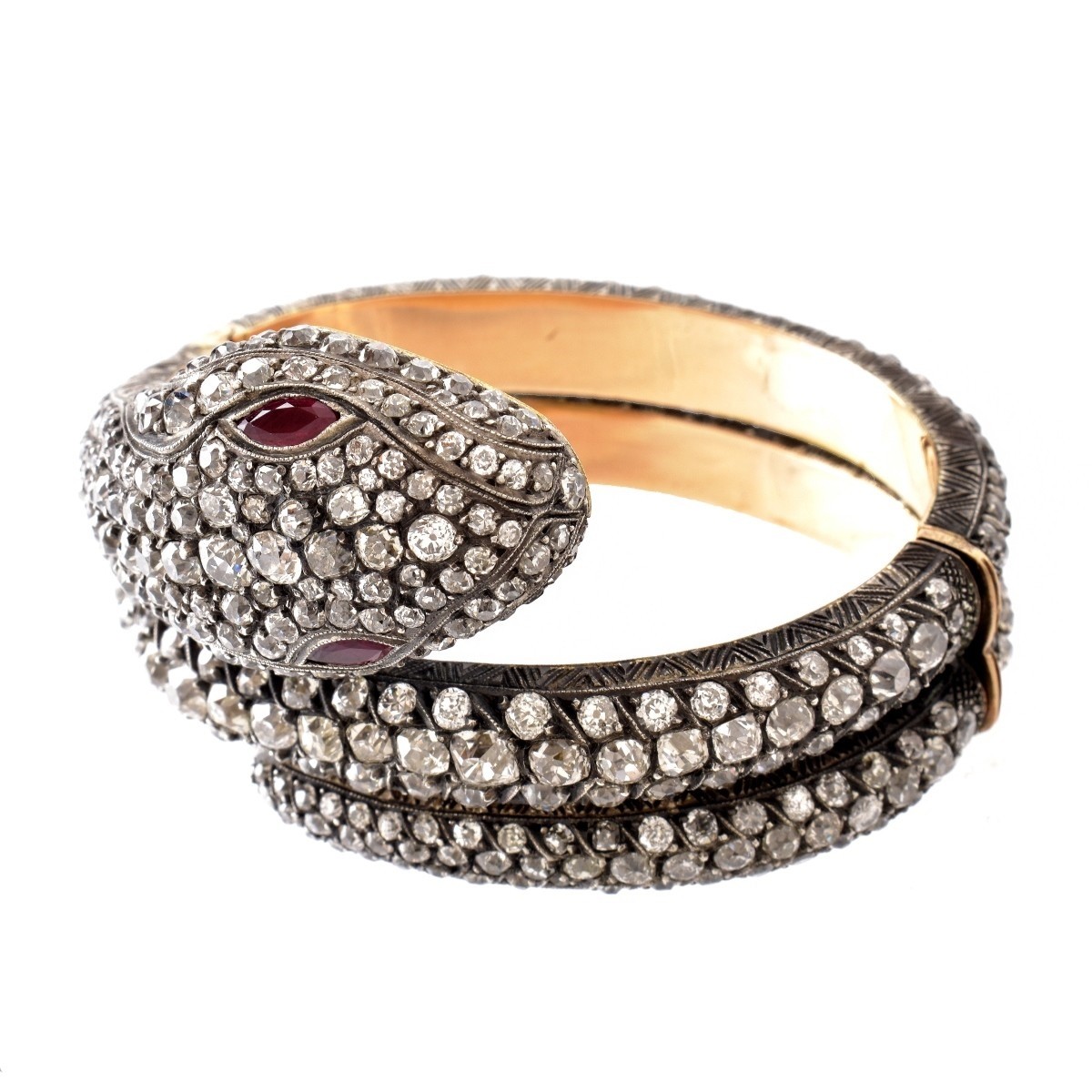 Diamond, 18K and Silver Snake Bangle