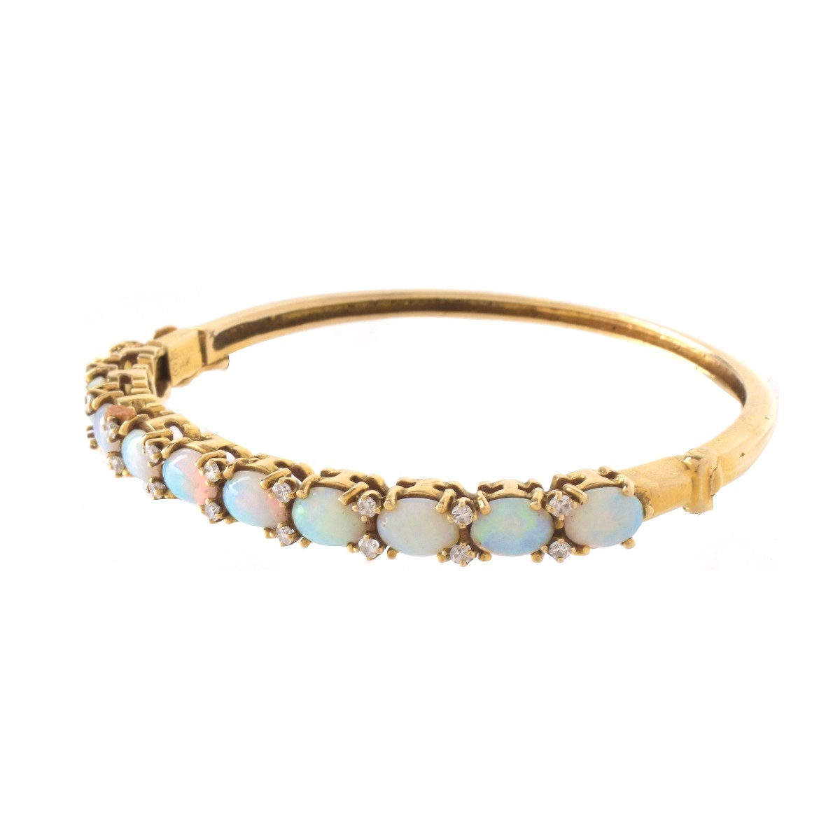 Opal, Diamond and 14K Bangle Bracelet