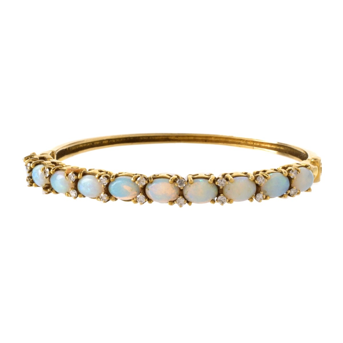 Opal, Diamond and 14K Bangle Bracelet