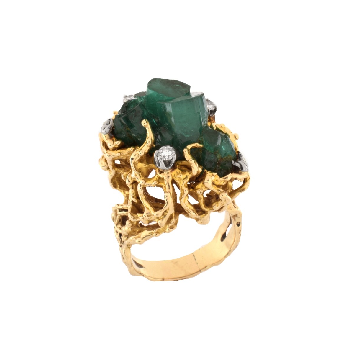 Emerald Crystal, Diamond and 14K Ring