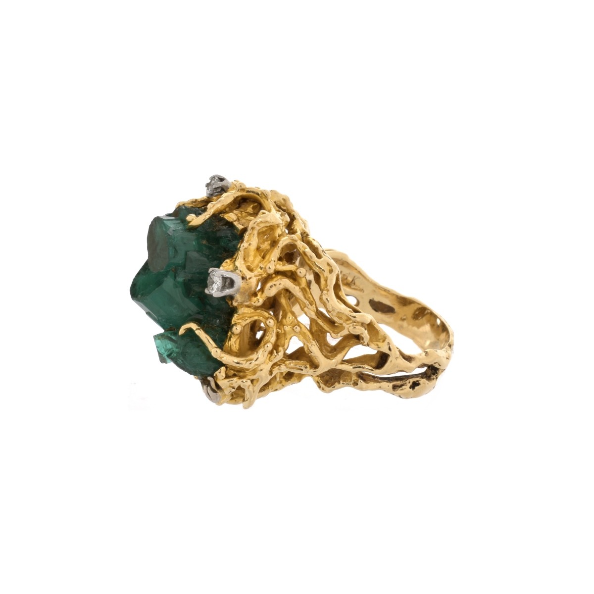 Emerald Crystal, Diamond and 14K Ring