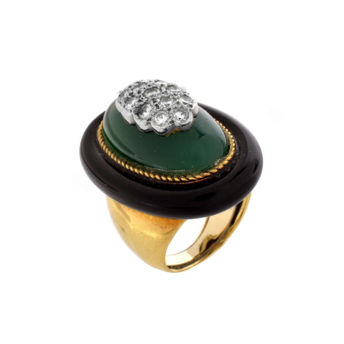 Diamond, Chrysoprase, Onyx and 18K Ring