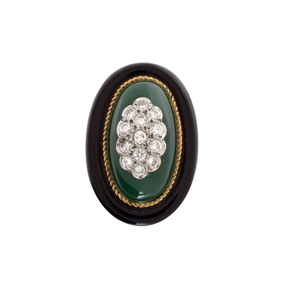 Diamond, Chrysoprase, Onyx and 18K Ring