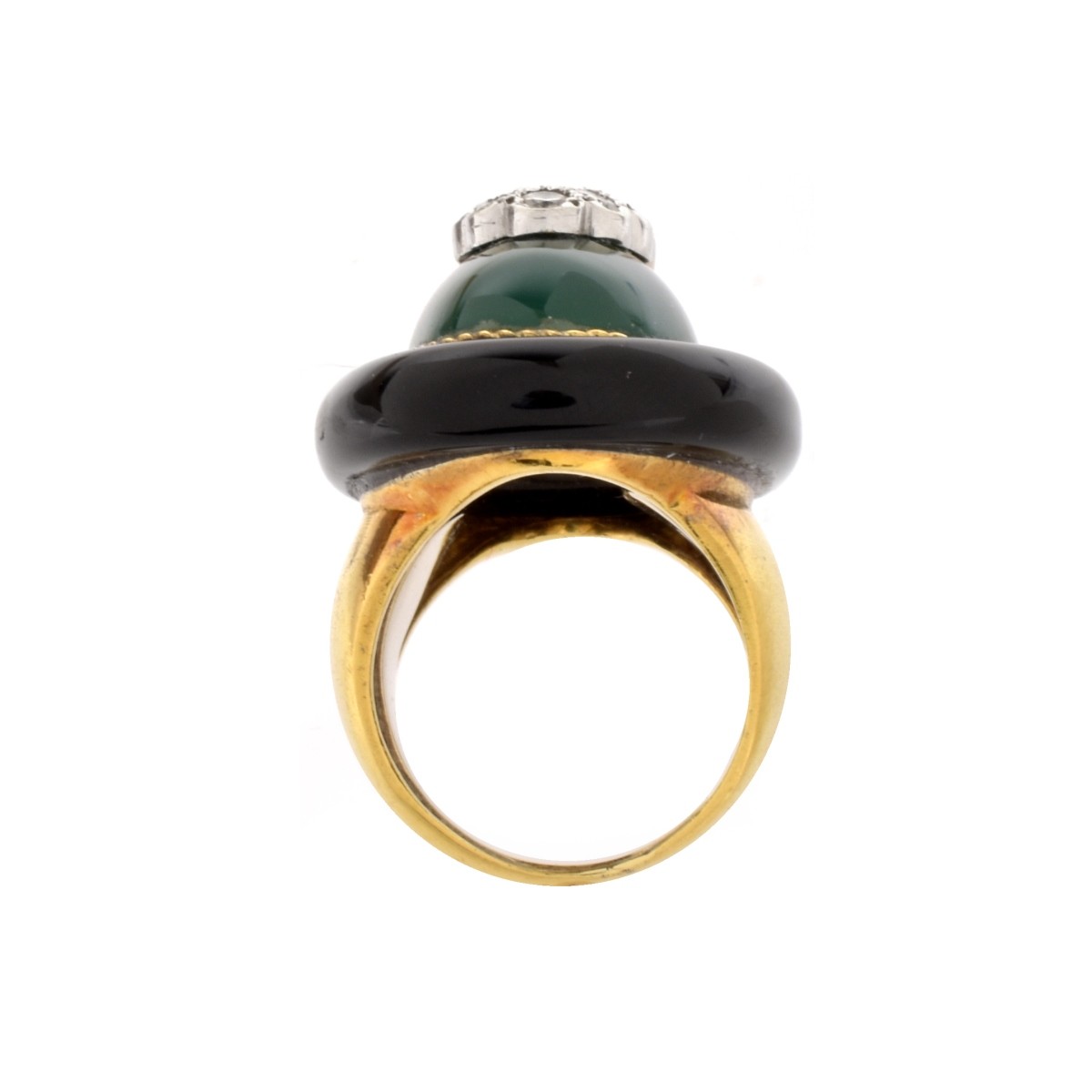 Diamond, Chrysoprase, Onyx and 18K Ring