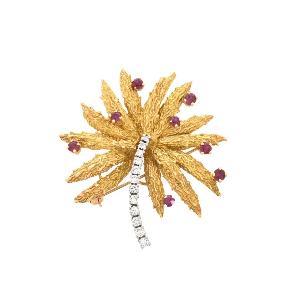 Diamond, Ruby and 14K Brooch