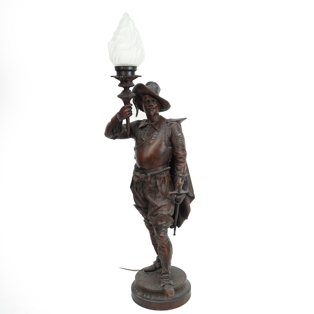 Large Antique French Musketeer Figural Lamp