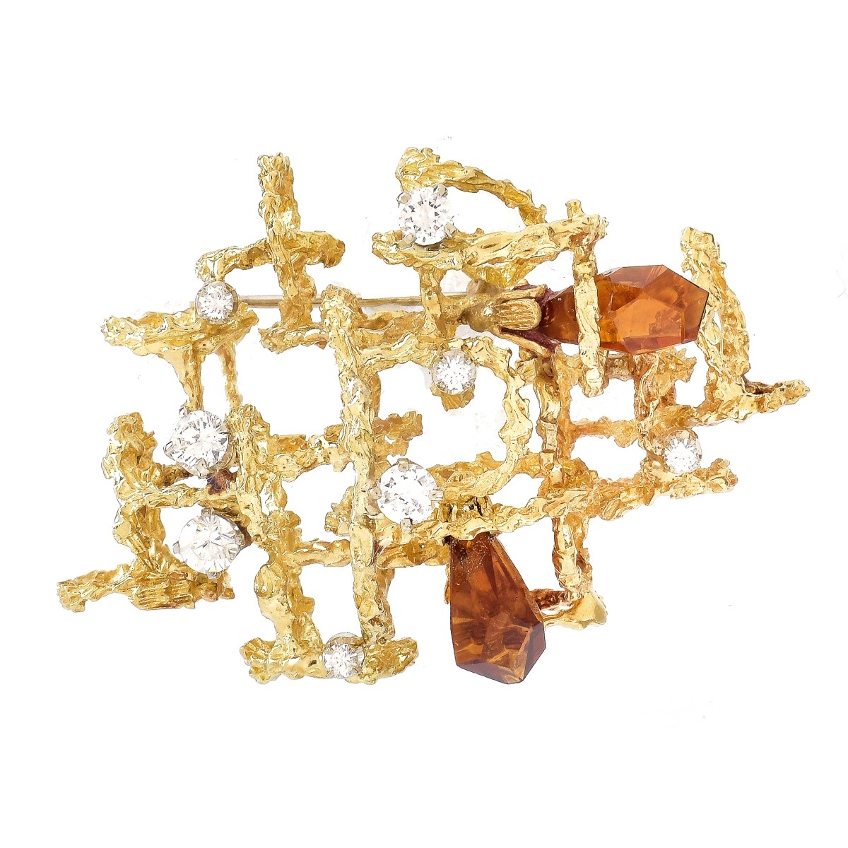 Diamond, Topaz and 18K Gold Brooch