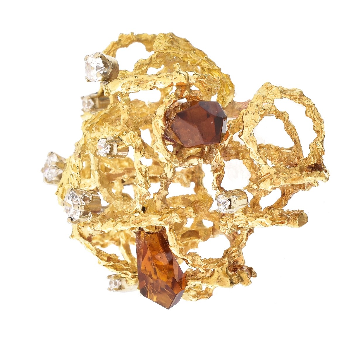 Diamond, Topaz and 18K Gold Brooch