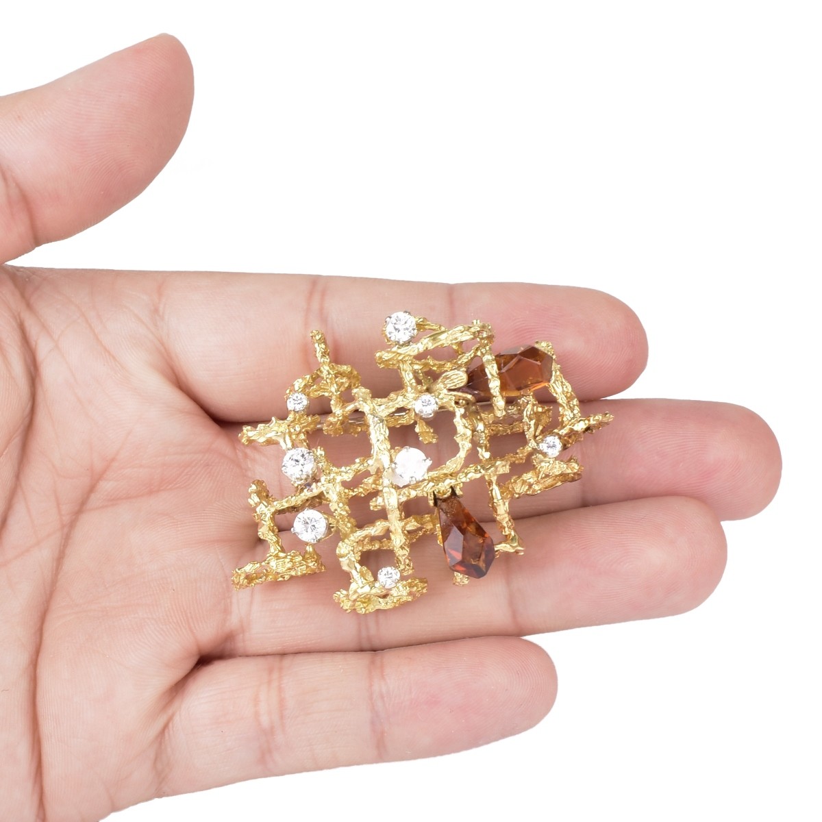 Diamond, Topaz and 18K Gold Brooch