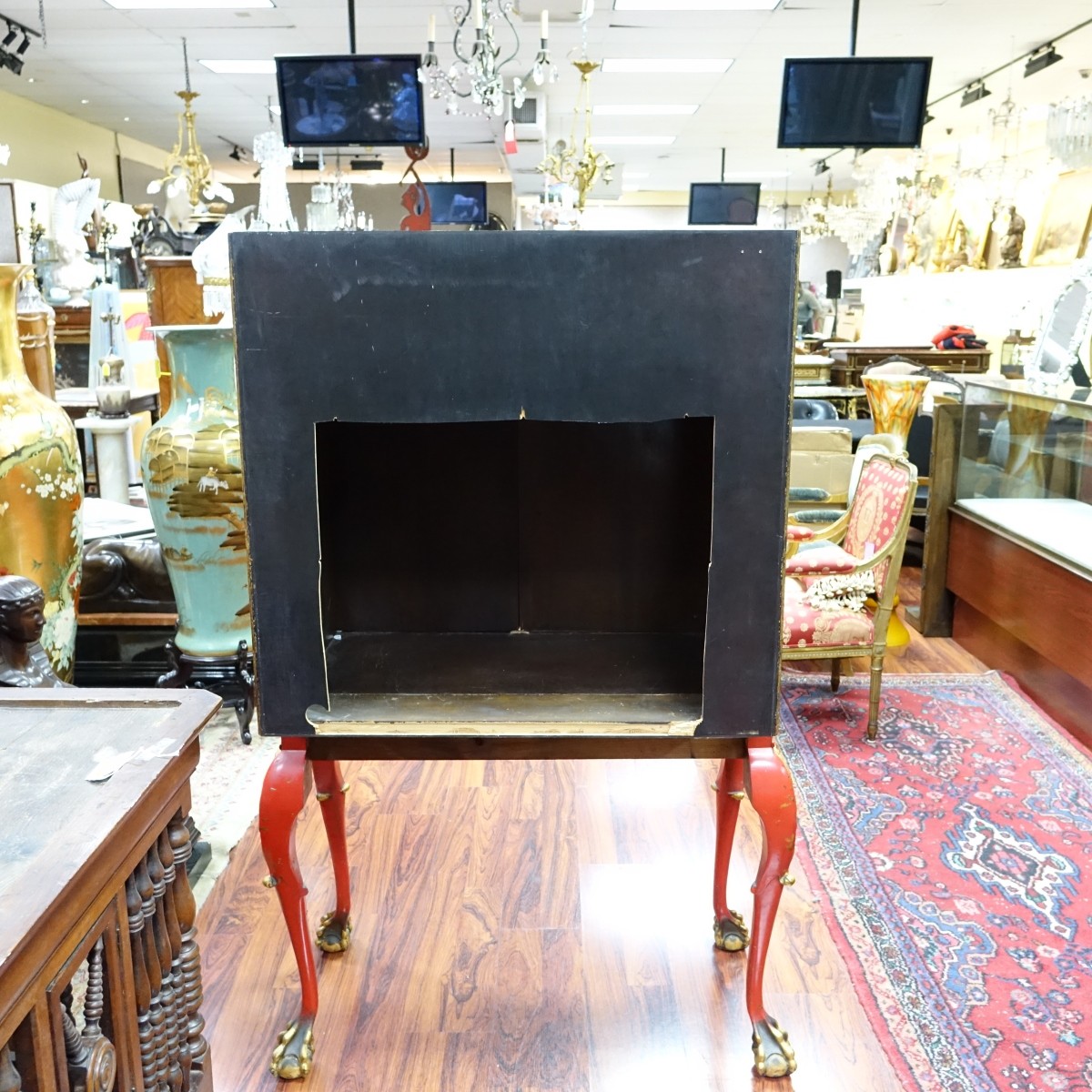 Mid 20th C. Red lacquer and Gilt Painted Cabinet