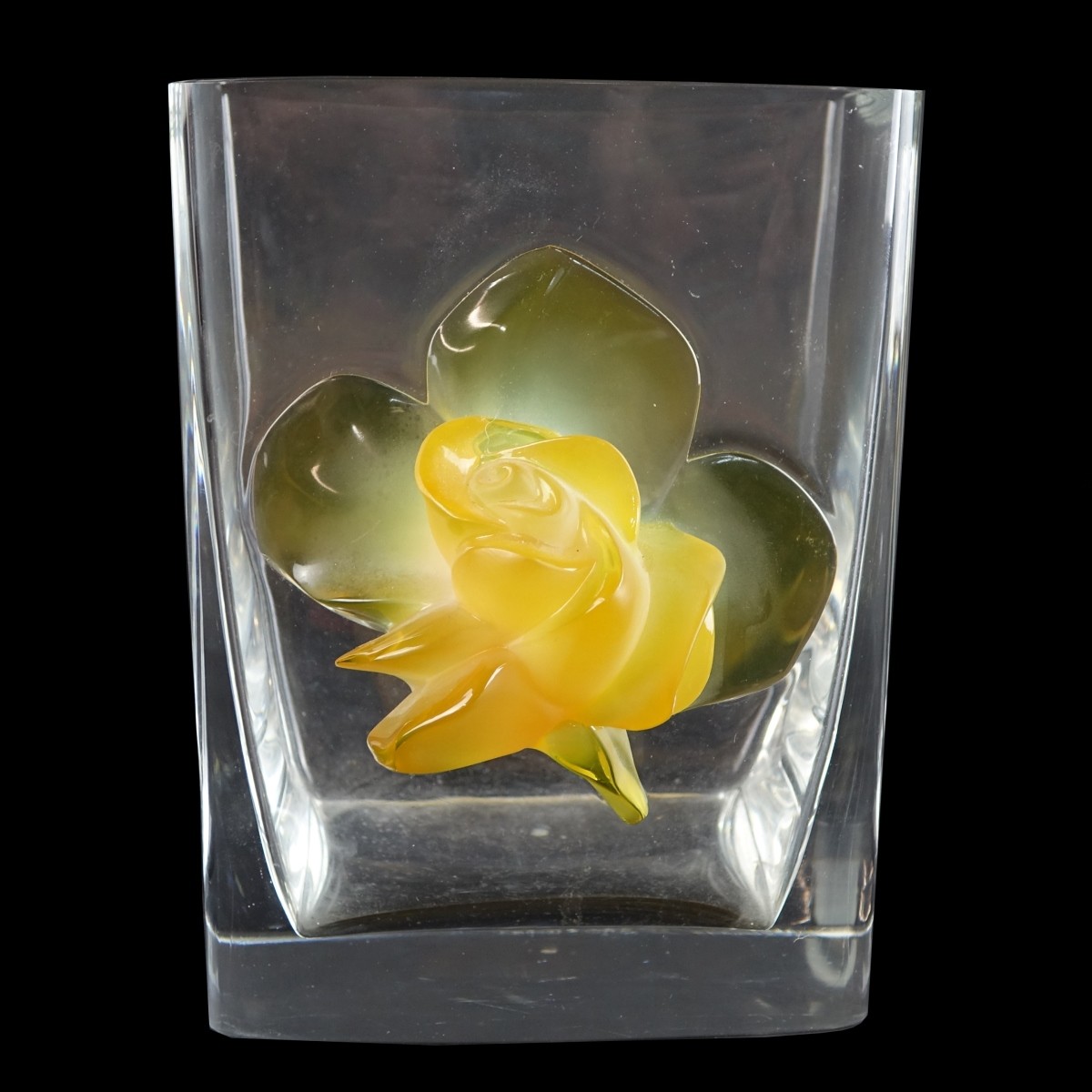 Lalique "Yellow Orchid" Crystal Vase