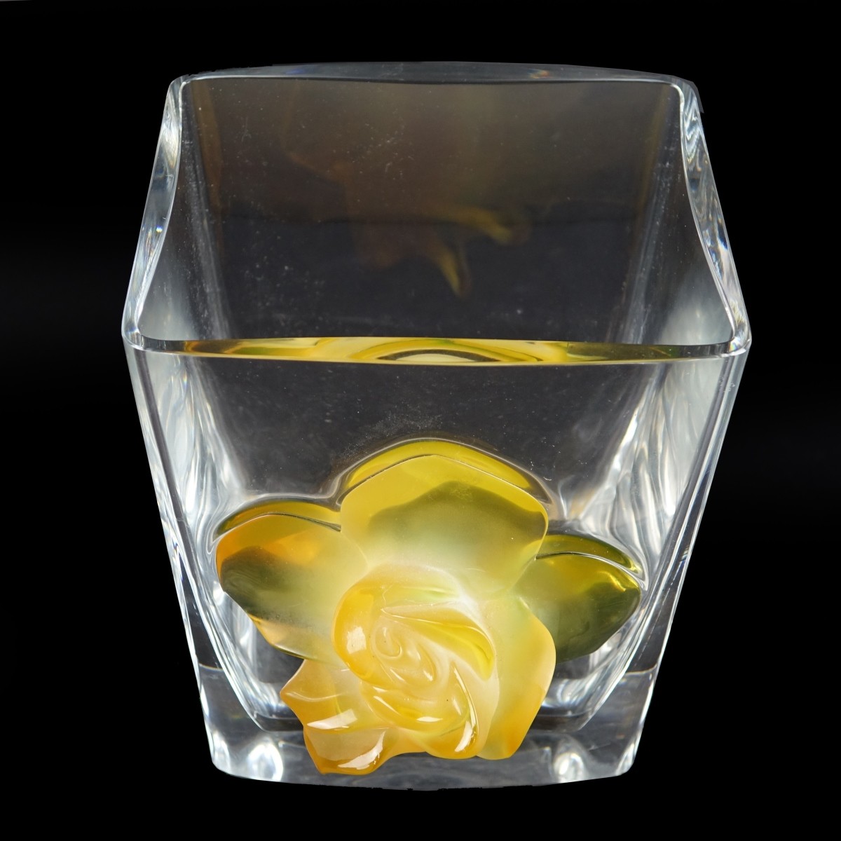 Lalique "Yellow Orchid" Crystal Vase