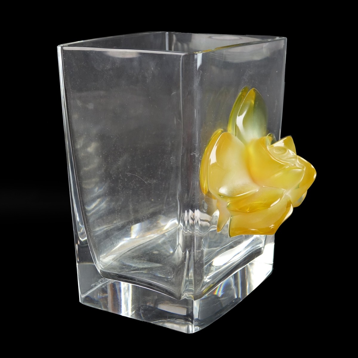 Lalique "Yellow Orchid" Crystal Vase