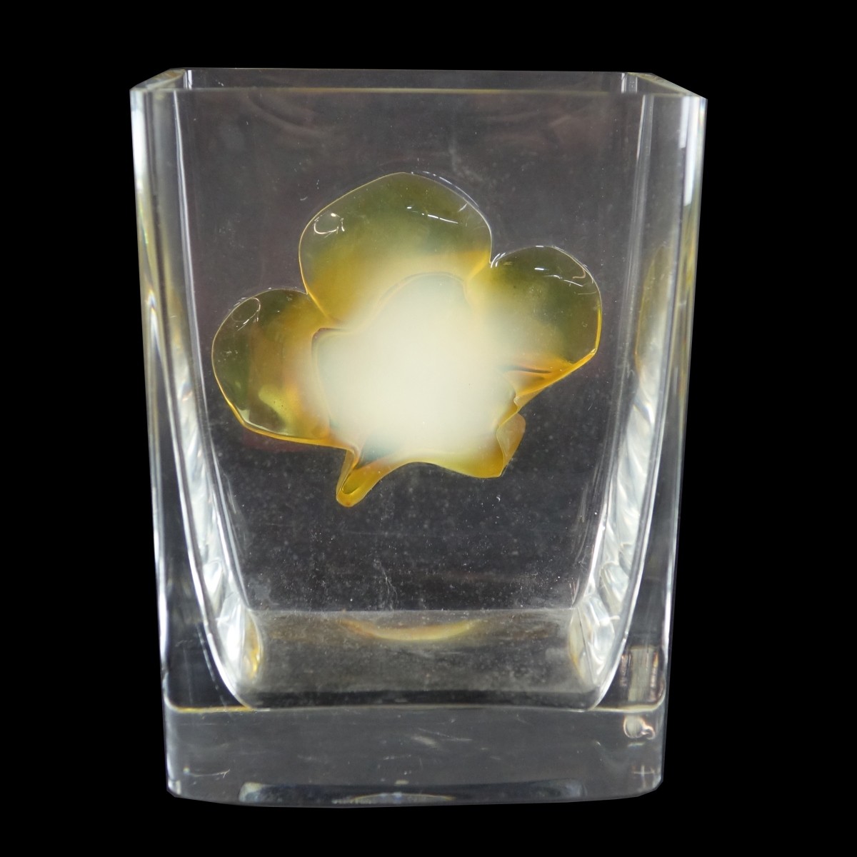 Lalique "Yellow Orchid" Crystal Vase