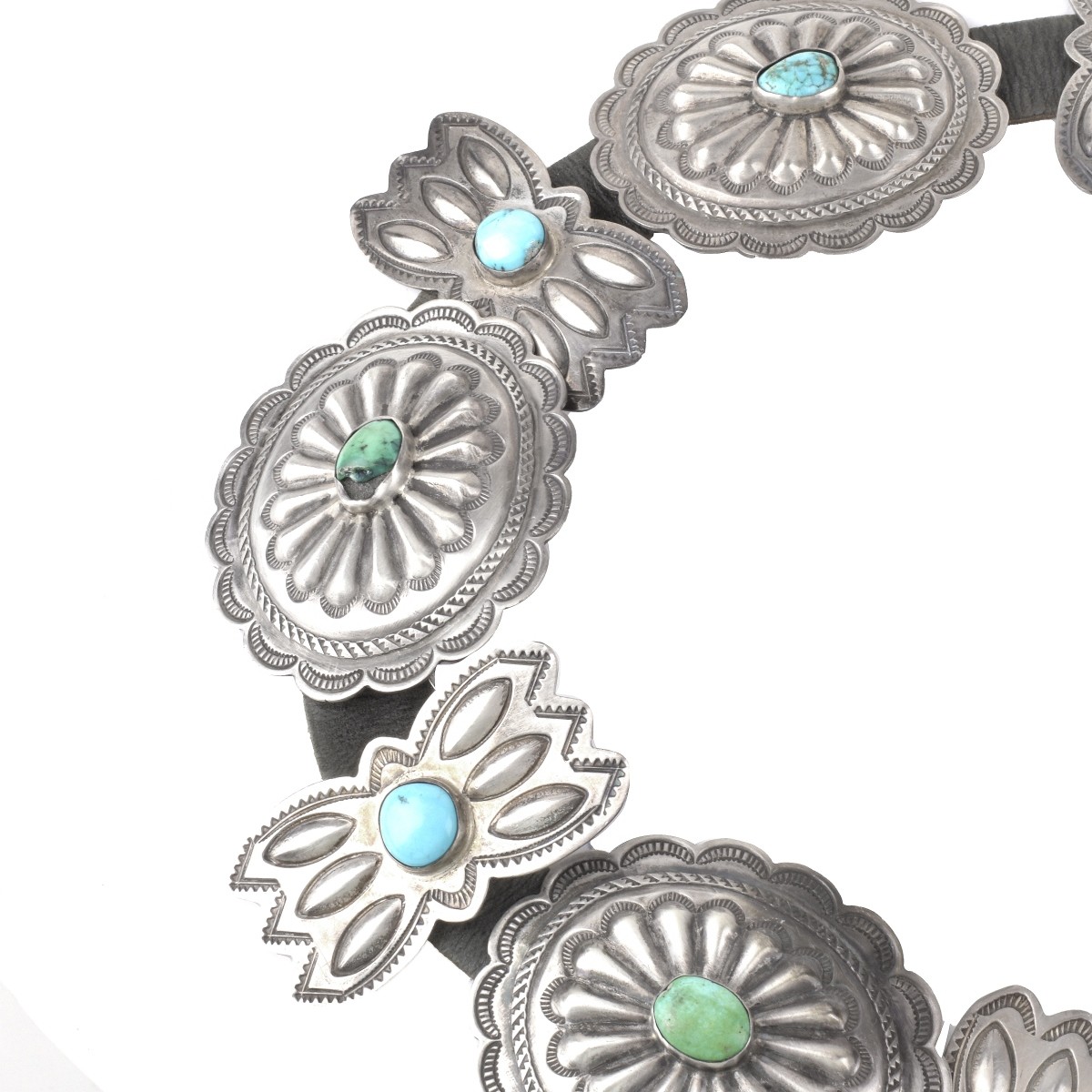 Navajo Silver and Turquoise Concho Belt