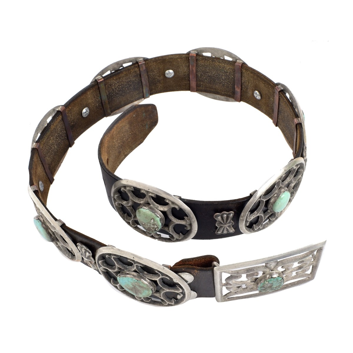 Navajo Silver and Turquoise Concho Belt