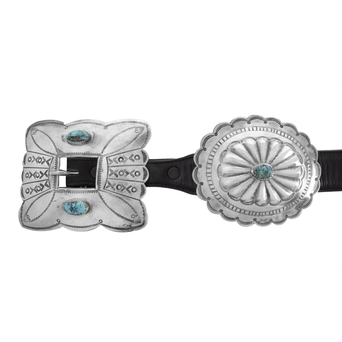 Navajo Silver and Turquoise Concho Belt