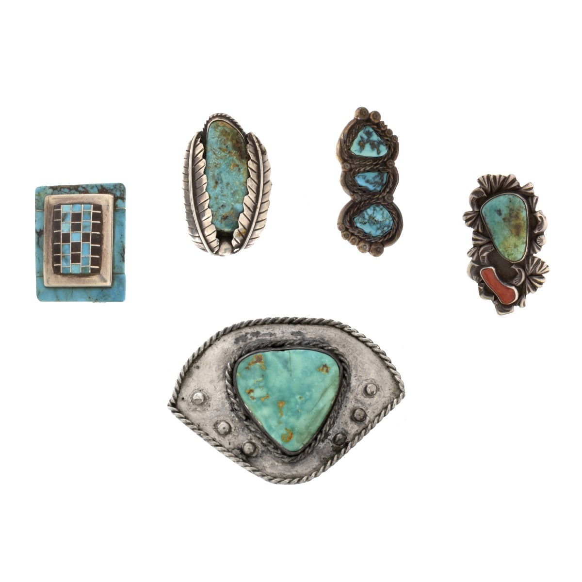 Five Piece Turquoise and Silver Jewelry