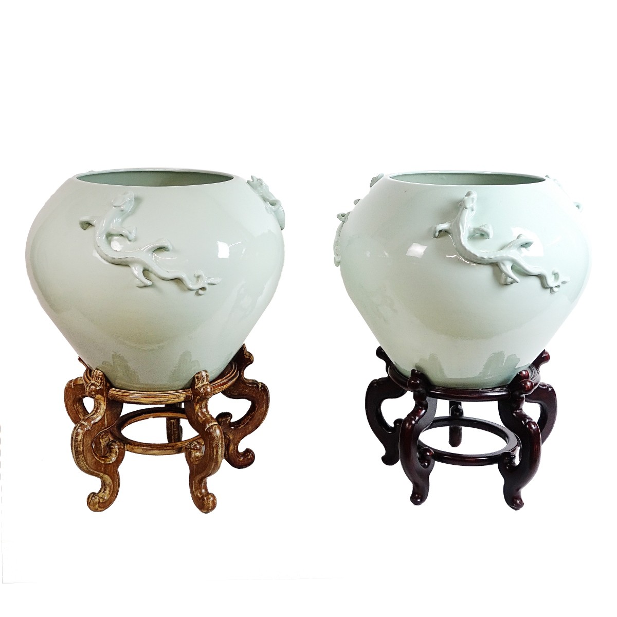 Pair of Large Modern Chinese Celadon Style Vases