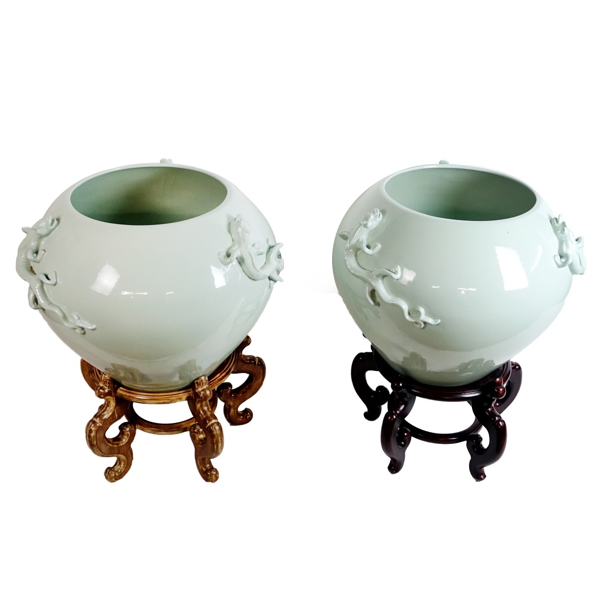 Pair of Large Modern Chinese Celadon Style Vases