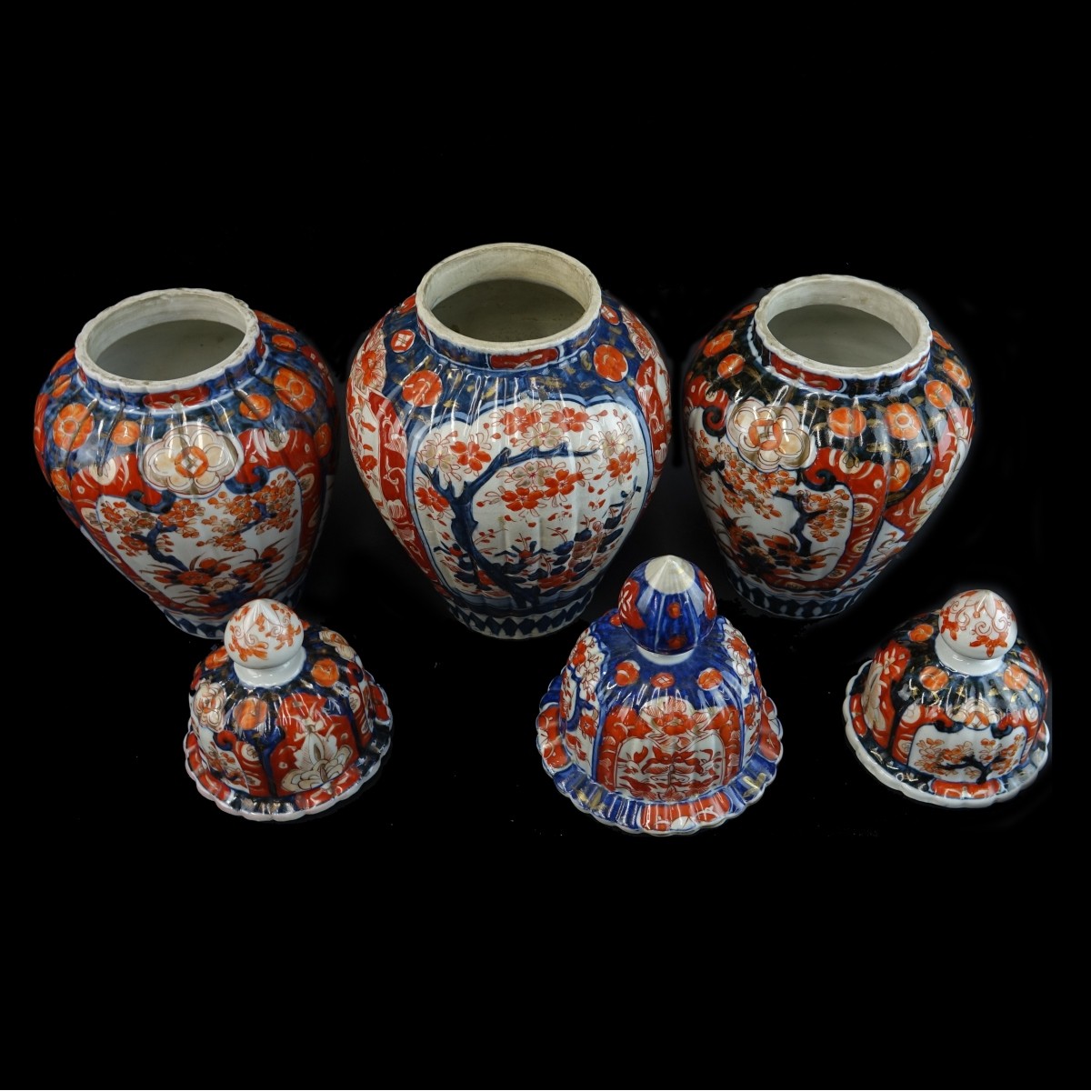 Three (3) Japanese Imari Porcelain Covered Jars