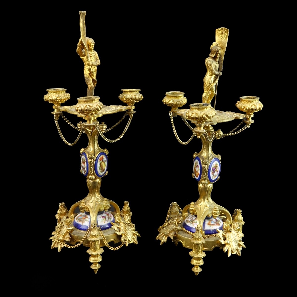 Gilt Bronze nd Porcelain Candelabra