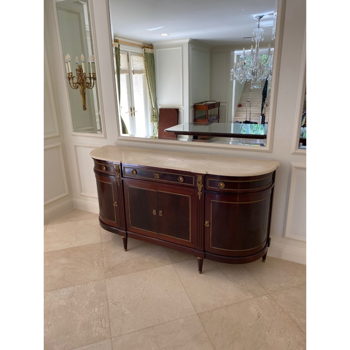 Louis XVI Style Half Moon Marble Top Side Board