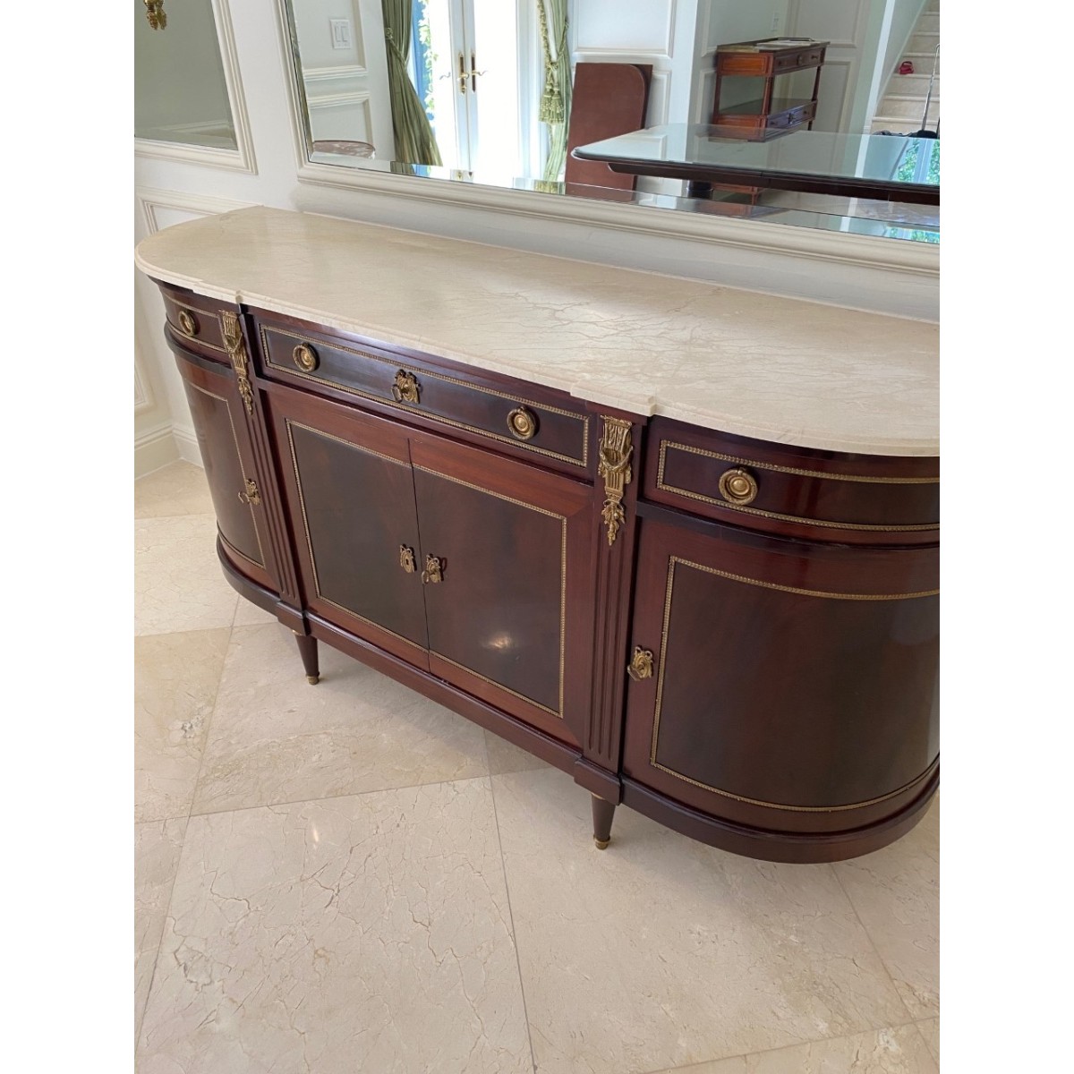 Louis XVI Style Half Moon Marble Top Side Board