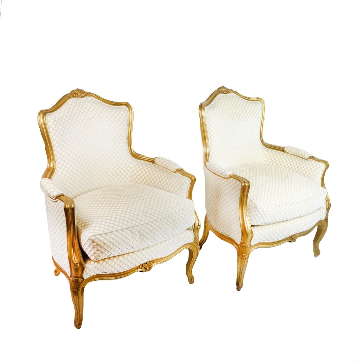 Louis XVI Style Gilt Carved Bergere Chairs